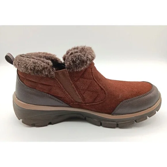 Skechers Boots Wn 9 Easy Going Girl Crush Brown Suede Ankle Faux Fur Bootie - Picture 7 of 12